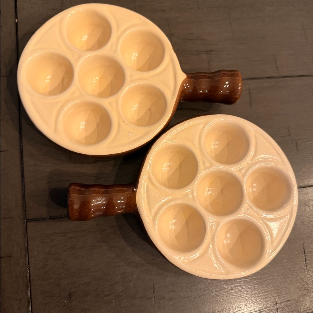 Set of 2 Vintage Emile Henry French Ceramic Escargot Snail Dishes